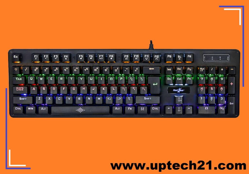 Best gaming keyboard under 1500 Redgear Shadow Amulet from top view angle, black colour body and tons oof RGB, true mechanical blue switche, overall best gaming keyboard under 1500 rs in India